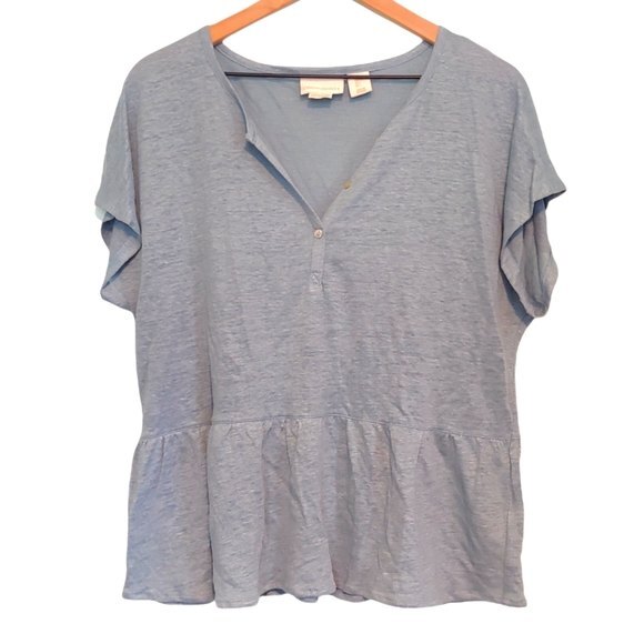 Cynthia Rowley 100% Linen Light Blue Peplum Top Size Large - Picture 1 of 7
